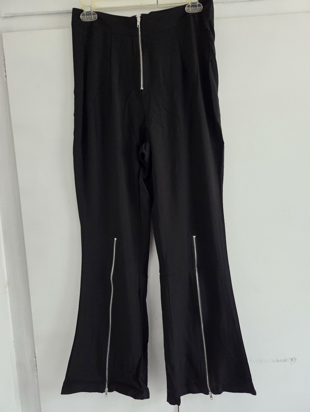 Black Flared Pants with Front and Leg Zippers